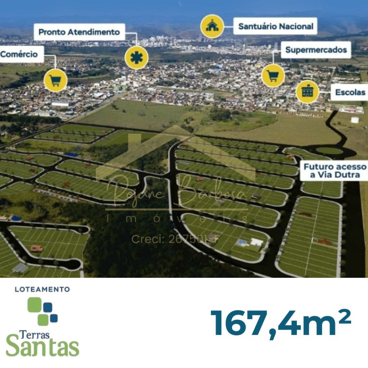 🏗️ Terreno Terras Santas no Potim-SP D26 Terreno de 167,4m2 Liberado para Construir - Potim/SP 🔥 CONSTRUA SEU PATRIMÔNIO AGORA Bairro novo com infraestrutura completa 💰 CONDIÇÕES FACILITADAS ✅ SEM COMPROVAÇÃO DE RENDA ✅ SEM TAXA DE TRANSFERÊNCIA ✅ ENTRADA + PARCELAS MENSAIS ✅ ENTRADA PARCELADAS (Consulte) ✅ ACEITO VEÍCULO COMO PAGAMENTO 🚗 ACEITO SEU CARRO COMO ENTRADA Valor do veículo pode ser maior que a entrada Diferença descontada nas parcelas futuras Condições especiais a negociar Facilite ainda mais seu investimento! 📅 SISTEMA DE PAGAMENTO INTELIGENTE 🔹 ENTRADA FACILITADA Valor acessível para começar Possibilidade de uso do veículo 🔹 MENSALIDADES ORGANIZADAS Parcelas todo dia 18 do mês Correção anual pelo INCC Previsibilidade total no seu orçamento 🔹 FLEXIBILIDADE TOTAL Diversas medidas disponíveis Valores variados para seu perfil Consulte a melhor opção para você 🏘️ LOCALIZAÇÃO ESTRATÉGICA Potim/SP - Cidade em crescimento com: Infraestrutura moderna já instalada Bairro planejado e organizado Terrenos liberados para construir Fácil acesso e boa localização 💡 PARE DE JOGAR DINHEIRO FORA! 🔴 PAGANDO ALUGUEL: Dinheiro que NUNCA MAIS volta Sem patrimônio construído Dependência do proprietário Sem perspectiva de crescimento 🟢 COMPRANDO SEU TERRENO: Patrimônio garantido Valorização constante Liberdade total Seu futuro assegurado 🎯 VANTAGENS EXCLUSIVAS ✓ Terreno 100% liberado para construção ✓ Bairro novo e planejado ✓ Zero burocracia - sem comprovação de renda ✓ Zero taxas de transferência ✓ Aceito veículo como pagamento ✓ Várias opções de tamanho e valor ✓ Facilidade no parcelamento 🏗️ SUA CASA DOS SONHOS COMEÇA AQUI Este é o momento ideal para: Sair definitivamente do aluguel Construir seu patrimônio familiar Investir no seu futuro Realizar o sonho da casa própria 📞 CONSULTE AGORA MESMO! Diversas medidas e valores disponíveis Não perca mais tempo pagando aluguel! Seu terreno te espera - Condições que cabem no seu bolso ⚡ OPORTUNIDADE LIMITADA Terrenos em bairro novo com infraestrutura são oportunidades raras no mercado Entre em contato e garante já o seu!